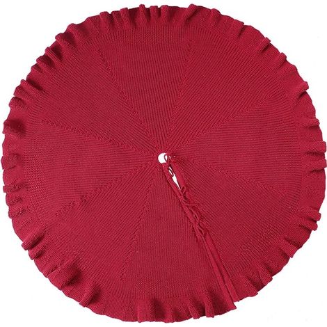 Tapis de sapin de Noël rouge, tapis de sapin de Noël à volants de 122 cm (48 pouces), tricoté épais (1/5)