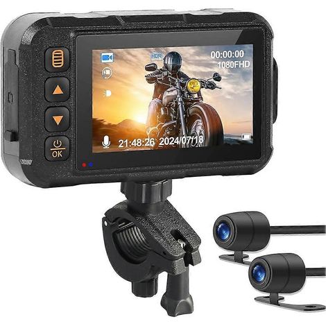 Cámara de salpicadero para motocicleta con doble lente y pantalla de 3", grabadora de vídeo resistente al agua, sensor G, visión nocturna y grabación en bucle. (1/5)