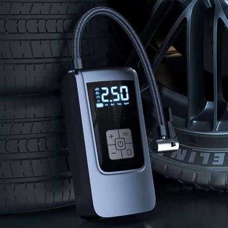 Compresor de aire portátil para inflar neumáticos - Compresor de aire de 150 PSI con manómetro de presión de neumáticos, bomba infladora eléctrica recargable de 2000 mAh con pantalla LED y juego de bo (1/5)