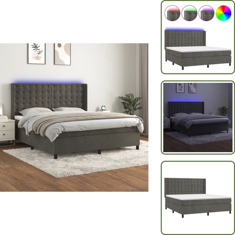 Sommier à lattes de lit matelas et LED Gris foncé 180x200 cm - Lit Capitonné - Lit Design - Lit Velours - Lit Avec Éclairage Led - Matelas À Ressorts Ensachés (1/5)