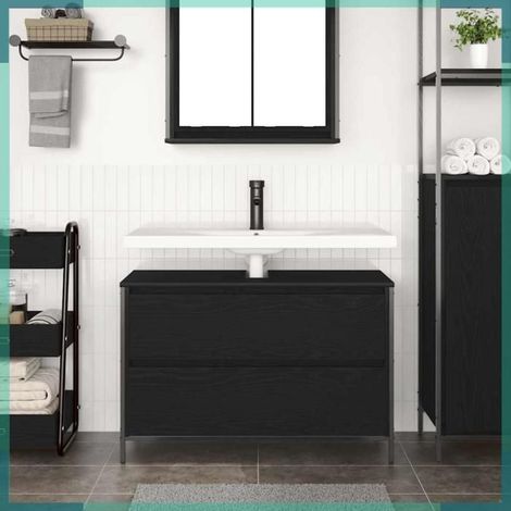 861877 Meuble de salle de bain lavabo tiroirs chêne noir 90x34,5x60 cm (1/5)