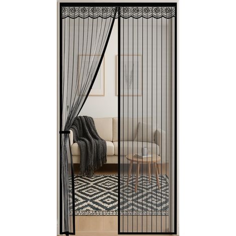 Schwarzes magnetisches Moskitonetz für Terrassentüren, 100 x 210 cm Insektenschutzgitter ohne Bohren mit 3,8 cm Klettverschluss Selbstklebendes Moskitonetz für Balkone (1/5)