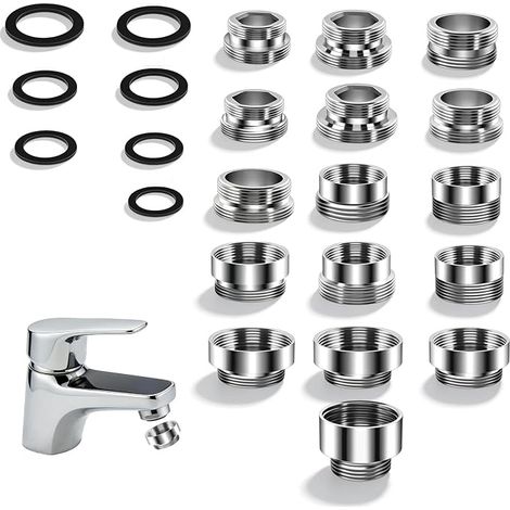 Adaptateur Robinet, Adaptateur Robinet Cuisine Avec Pièces En Métal Et Joints En Caoutchouc, Compatible Avec Aérateur De Robinet Pour Évier De Cuisine Et Salle De Bain (1/5)