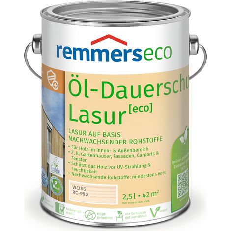 Remmers Öl-Dauerschutz-Lasur [eco] weiß, 2,5 Liter, Öko Holzlasur für innen und außen, ökologisch, nachhaltig, vegan, bienenverträglich (1/5)