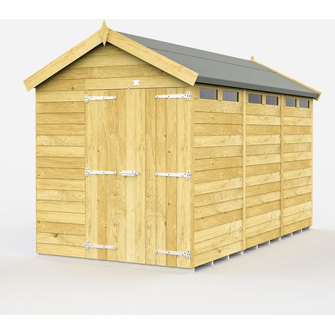 6 x 12 Feet Apex Security Shed - Double Door - Wood - L358 x W175 x H217 cm