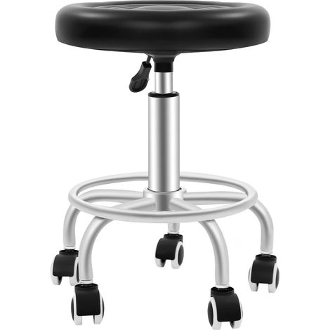 Tabouret roulant rond, chaise pivotante réglable en hauteur avec repose-pieds, SPA, tatouage, Salon de travail, tabourets de Massage hydraulique, chaise de travail-NOIR (1/5)