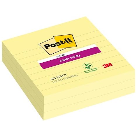 Haftnotiz Post-it Super Sticky 675-3SCY 101x101mm lin. ge 3 St. (1/4)
