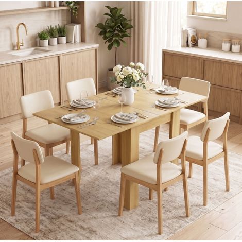 Tavolo da pranzo allungabile 70/140x80 cm per 4-6 persone, salvaspazio, legno effetto naturale (1/5)