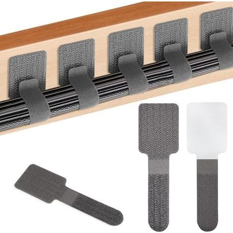 50 Paires Attache Cable Adhesif, Gestion des câbles sous Le Bureau, Réutilisables Réglable Management Attache, pour la Câbles de PC, les Cordons D'organisation, Télévision - (1/5)