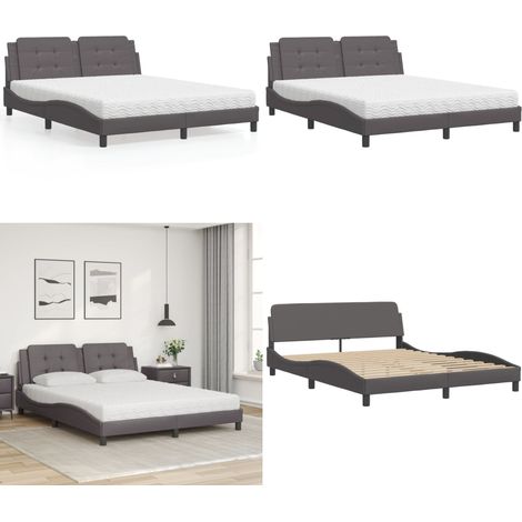 Lit avec matelas Zadar gris 160x200 cm similicuir - Matelas en mousse - Coussin de tête (1/5)