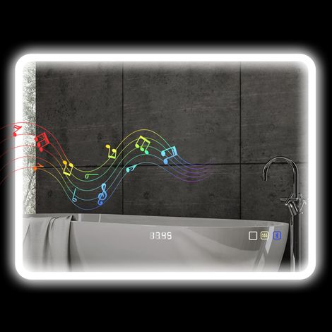 Miroir de salle de bain avec éclairage LED 80x60 cm, Bluetooth, 3 couleurs d'éclairage, fonction antibuée, fonction mémoire, IP44 (1/5)