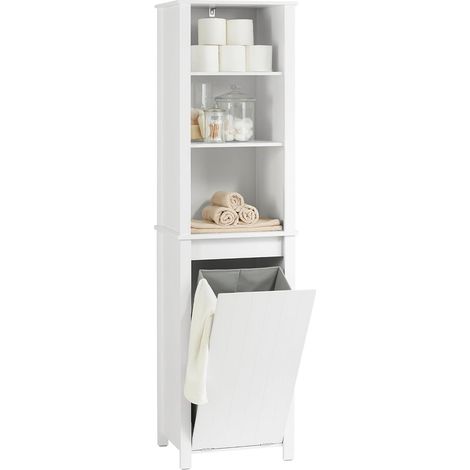 SoBuy Bathroom Tall Cabinet Cupboard Bathroom Storage Cabinet with Laundry Basket,BZR102-W