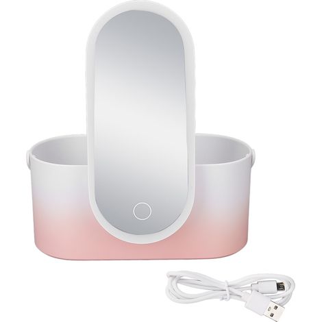 Boîte de Maquillage Rose Dégradé Portable Grande Capacité Pliable Rotative avec Miroir et LED (1/5)