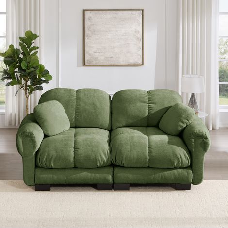Sofá de 2 plazas (190x86x90 cm), asiento acolchado, respaldo curvado, chenilla verde (1/5)