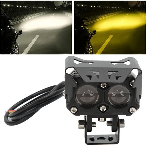 Projecteur double LED pour moto 12-20 V, projecteur auxiliaire bicolore, double lentille carrée (une paire, gauche et droite) (1/5)