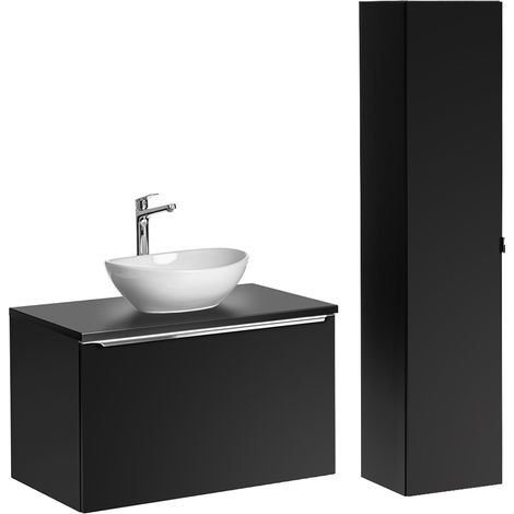 Waschtisch und Hängesäule 80cm Éros mit 1 Schublade, Schwarz