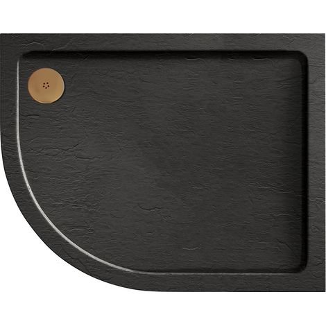 Aquadart Luxury Black Slate Effect Shower Tray - Brushed Brass Waste - Offset Quad - LH - 1200 x 900mm (1/2)