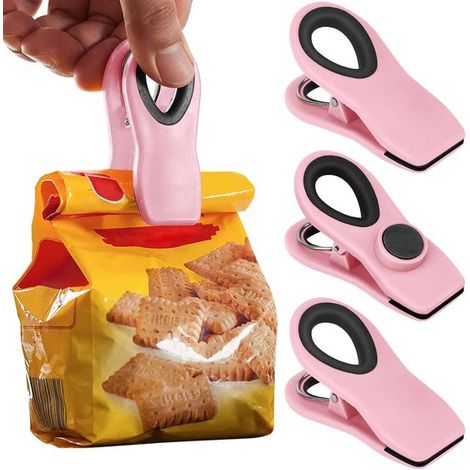 Juego de 4 pinzas magnéticas para alimentos，pinzas para patatas fritas，bolsas de aperitivos y bolsas de alimentos (rosa) (1/3)