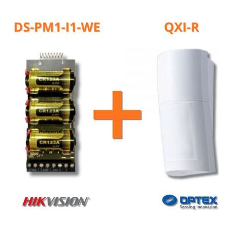 Optex sensore esterno ad infrarosso wireless antifurto 12 mt + Modulo Hikvision DS-PM1-I1-WE - QXI-R