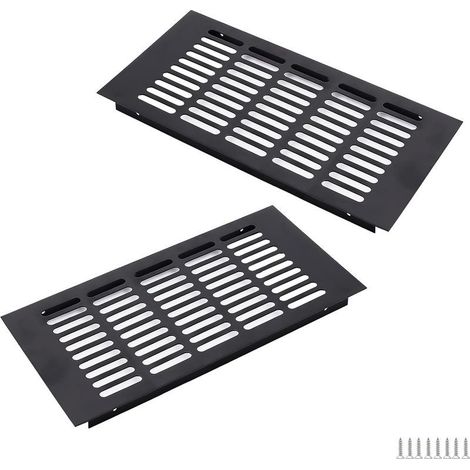 Lot de 2 grilles d'aération rectangulaires en aluminium - 300 x 150 mm - Noir - Pour armoires, chambre à coucher et portes (1/5)