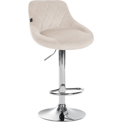 Sgabello da bar in velluto crema con cuciture decorative girevole con supporto in metallo cromato TDB10675