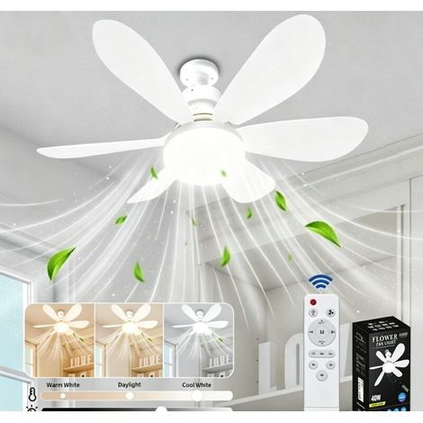 Ventilateur de plafond silencieux avec lumière LED dimmable – 40W E27 – 6 pales – 3 vitesses – Température de couleur 3000K à 6000K