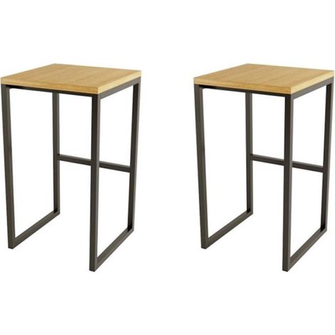Lot de 2 Tabourets Design "Frame" 65cm Chêne & Noir (1/3)