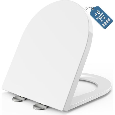 Abattant WC D-Forme 460x365 mm, Lunette de Toilette avec Frein de Chute, Abattant WC Clipsable, Siège de Toilette Blanc en Duroplast, Lunette de Toilette Déclipsable, Installation Rapide (1/5)