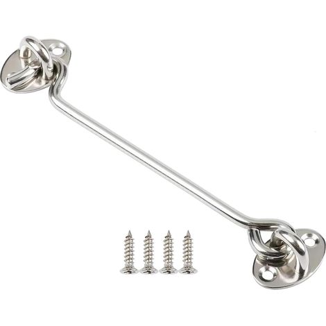Crochet tempête en acier inoxydable - Crochet de cabine et verrou à œillets - Verrou de placard, serrure à crochet de porte de grange, crochet de porte et à œillets - Argenté - 10,2 cm - 1 (1/5)