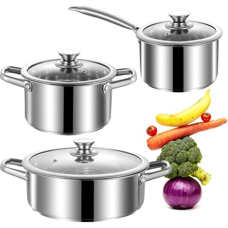 6 Piece Stainless Steel Saucepan and Pans Set, Non-Stick Cookware Set, Induction / Electric and Gas Compatible, Non-stick, Oven Safe and Dishwasher Safe (1/5)