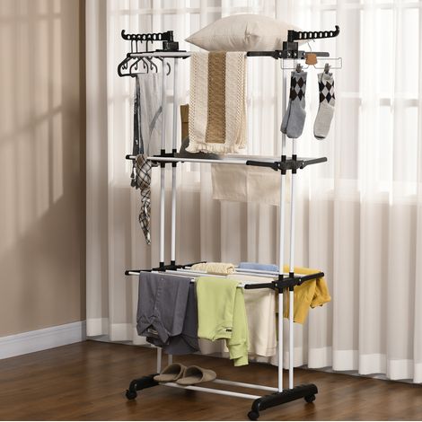 Tendedero de torre plegable con ruedas 4 niveles negro 73 x 45,5 x 177 cm (1/5)