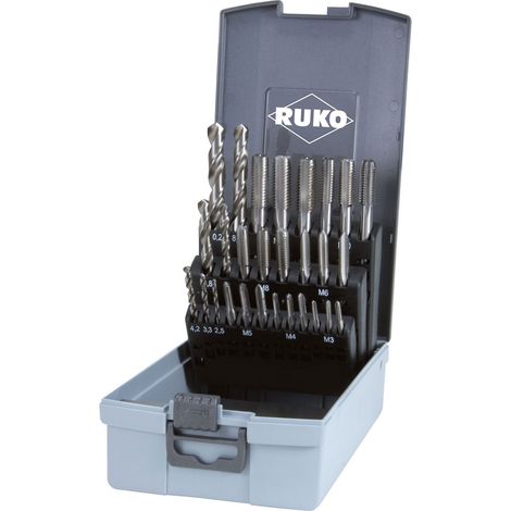 RUKO Juego de 28 piezas de machos de roscar a mano M DIN 352 HSSE-Co 5 en casete de plástico - 245003ERO