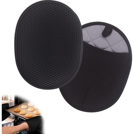 2 pcs Maniques Cuisine Silicone,Gants de Cuisine,Gants et maniques,Coussin Isolant en nid d'abeille,Gant Four Anti Chaleur,Résistant à la Jusqu'à 500°C (Noir) (1/5)