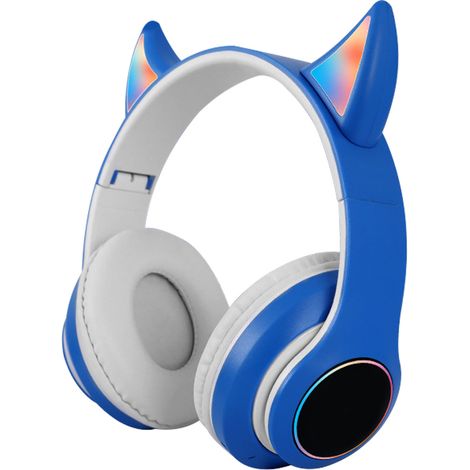 Casque sans fil Bluetooth pliable HiFi, effet lumineux LED, léger et confortable, design mignon, couleur bleue (1/5)