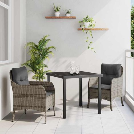Conjunto de Comedor de Jardín con cojín 3 pcs Gris Poliratán vidaXL (1/5)
