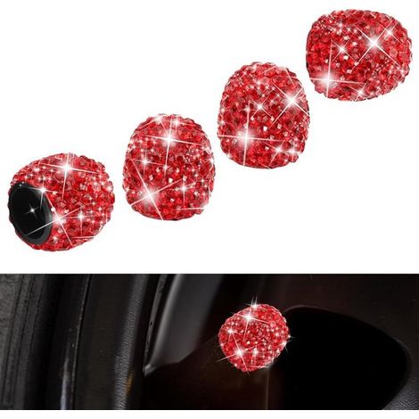 Tappi valvola in cristallo a forma di diamante, decorazione di lusso per cerchi, valorizzazione del veicolo, compatibilità universale, 4 pezzi, rosso (1/5)