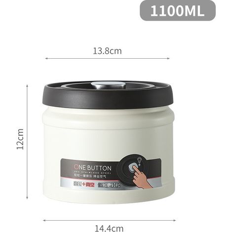 (Blanc 1100ml) Boîte de conservation de café sous vide, type filtre à pression, en acier inoxydable 304. (1/5)