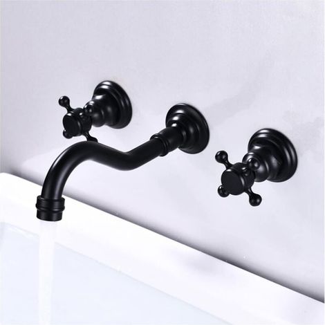 Wall Mounted Bathroom Faucet, Sink Mixer Tap, Hot and Cold Water Mixer, No Leaks, Easy and Quick Installation - Black MUMU (1/4)