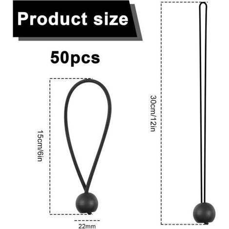 Tendeur Élastique avec Boules, 50 Pièces Sandows pour Bâche, Corde Élastique, Tendeur de Bâche, Élastiques de Serrage (1/3)