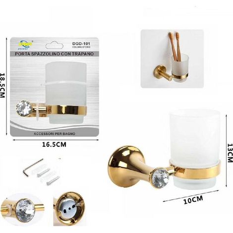 TrAdE Shop Traesio - Bicchiere Supporto Bagno Porta Spazzolino Denti Muro Casa Dorato Oro Dgo-101 - (1/2)