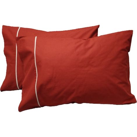 Lot de 2 taies d'oreiller passepoilées, 60 cm x 70 cm, rouge/blanc, 100 % coton, double face (1/5)