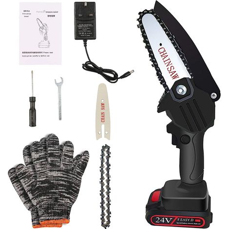 Cordless Electric Chainsaw One-Hand Portable Electric Saw Rechargeable Brushless Chainsaw with Overheating Protection and Extra Chain Accessories for Wood Cutting (1/2)