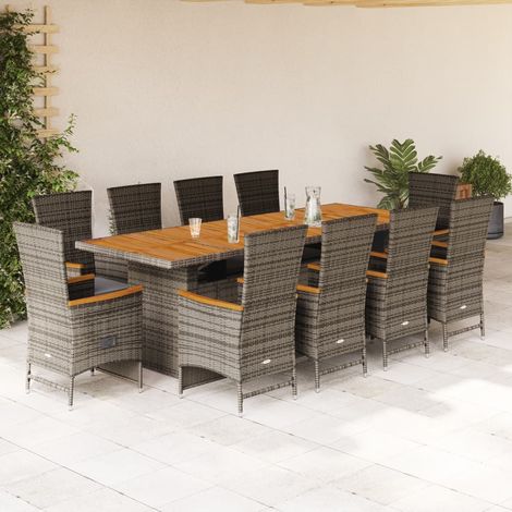 11-tlg. Garten-Essgruppe mit Kissen Grau Poly Rattan (1/5)