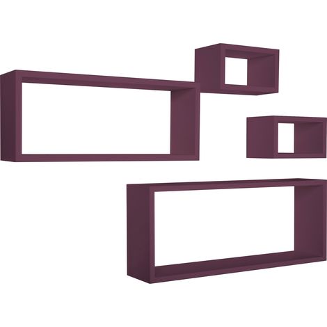 Set 3 Mensole Cubo da Parete Quadrato e Rettangolare in Fibra di Legno Merlino Viola Melanzana (1/5)