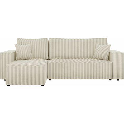 Mobilier1 – Canapé d'angle avec fonction de couchage – Dimensions 244x145x82cm – Boîte de literie – Velours durable – Forme en L (1/5)