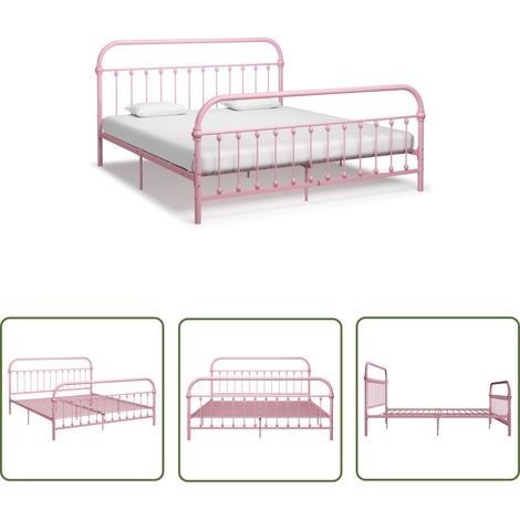 The Living Store Cadre de lit sans matelas rose métal 180x200 cm - Cadre De Lit - Lit Double - Lit Metal - Lit Rose - Meuble Chambre (1/5)
