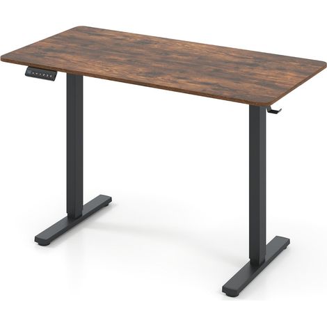 Bureau électrique ergonomique assis-debout 120 x 60 x 73-118 cm réglable 3 mémoires design rustique en bois manufacturé marron