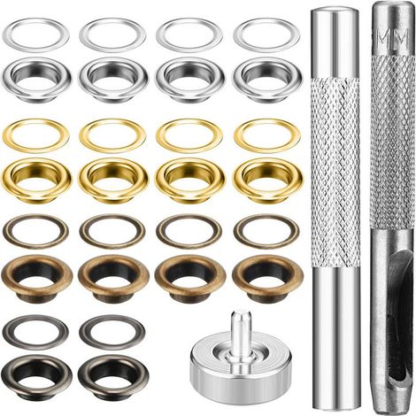 200 Kits Ösen-Werkzeuge, Metall-Ösen-Set mit 3 Werkzeugen für einfache Installation, Nähöse für Leinwand/Leder/Banner/Vorhang/Kleidung, Nähöse ist 5 mm, Öse (4 Farben) (1/5)