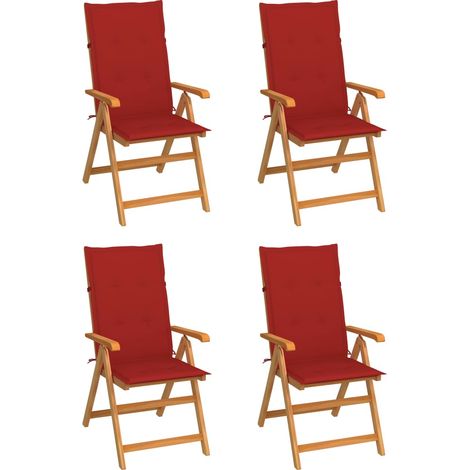 Chaises/Fauteuils de jardin 4 pcs avec coussins rouge Bois de teck massif -TF44574 (1/5)