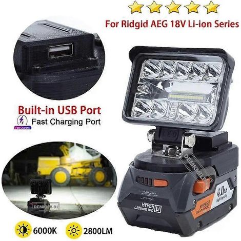 Lampe de travail LED neuve pour batterie Li-ion 18 V Ridgid AEG (2800 lm), idéale pour le camping et les voyages en plein air. (1/5)